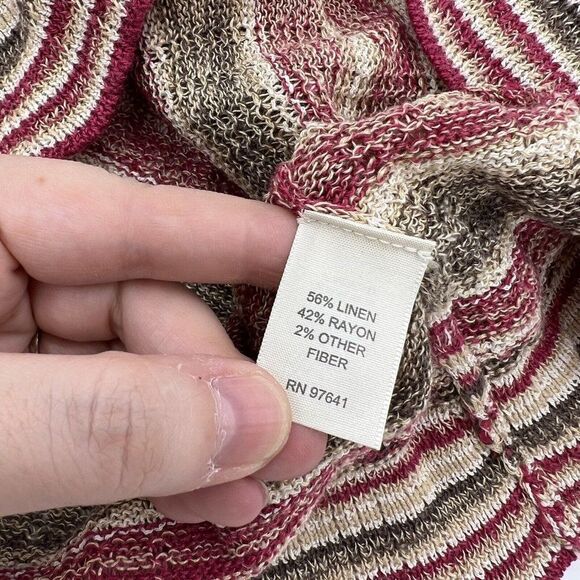 J Jill Cardigan Sweater Medium Linen Blend 3/4 Sleeve Stripe Scoop Neck - Picture 5 of 5